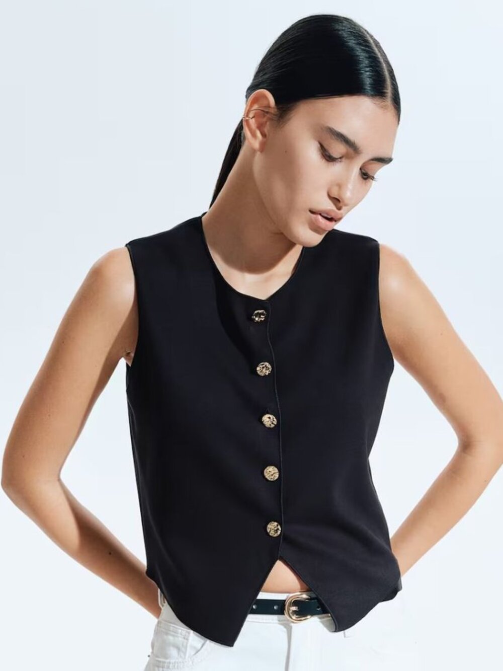 NWT H&M Black Sleeveless Button-Front Vest